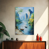 Vibrant Fantasy Art - Original Painting Framed Canvas Print - Sail Boats in The Bay - Nautical Themed Home Decor