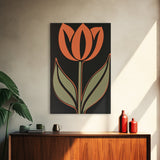Framed Canvas Wall Art, Dark Botanical Black Background Orange Flower Modern Boho Wall Art Living Room Decor Above Sofa