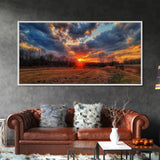 Sunset Over an Oklahoma Field, Framed Canvas Print, Photography Style Wall Art, Beautiful Home Decor
