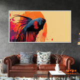 Retro 80s Style Painting of a Betta Fish, Framed Canvas Print, Home Decor Gift Artwork, Fish Painting, Fish Art