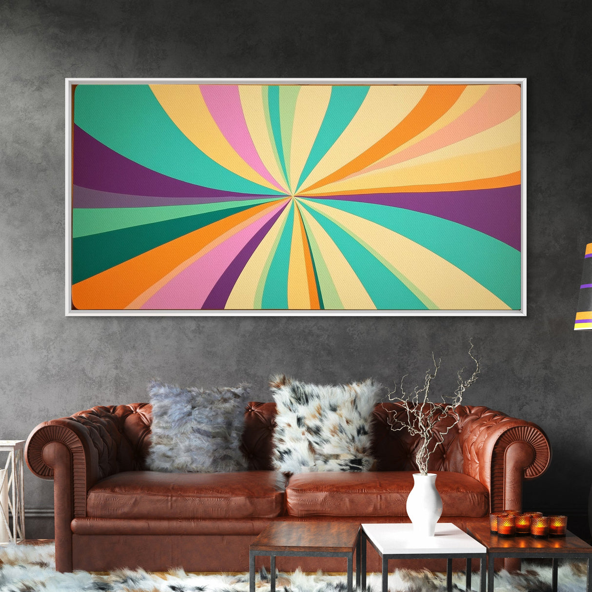Star Burst Sunset Decor Framed Canvas Print, Mid Century Modern Wall Art, Scandinavian Style Wall Art Home Decor