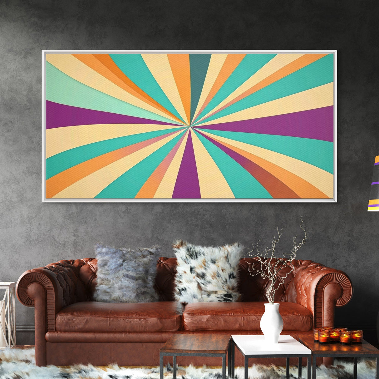 Eclectic Large Original Geometric Mid Century Modern Wall Art Wood Framed Canvas Print, Bright and Colorful Contemporary Art