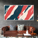 Simplistic Mid Century Modern Art Camo Pattern Canvas Print, Camouflage Wall Art Print, Navy Blue and Red Abstract Wall Art