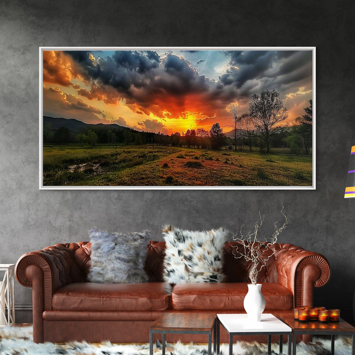 Sunset Over Texas Framed Canvas Print, Photography Style Wall Art, Beautiful Landscape Art