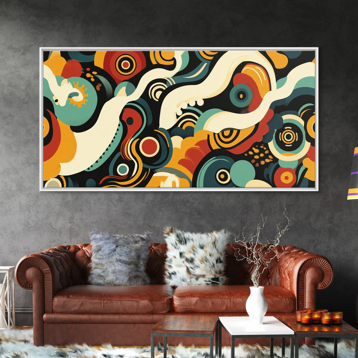 Surrealist Abstract Art, Framed Canvas Print, Kitsch Decor, Boho Style Eclectic Home Decor