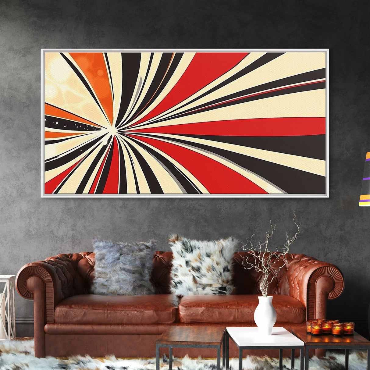 Mid-Century Modern Art Retro Geometric Wall Art Framed Canvas Print Wood Framed Home Decor Modern Abstract Painting