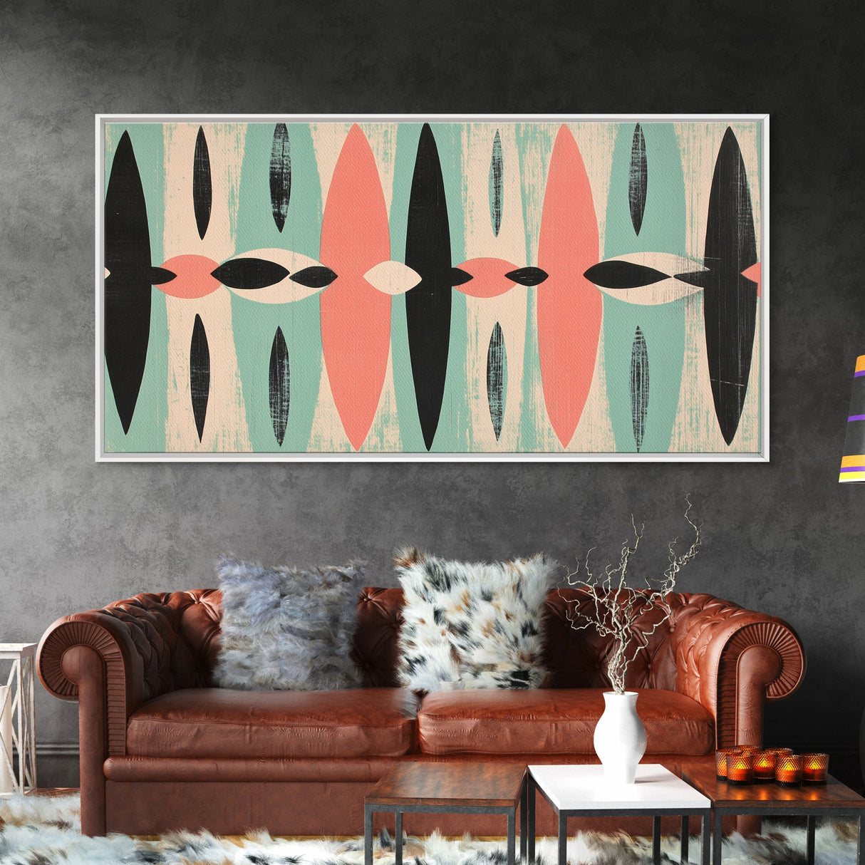 Mid-Century Modern "Eyes" Canvas Print, Wood Framed Waoo Art, MCM Style Home Decor, 1950s Style Art
