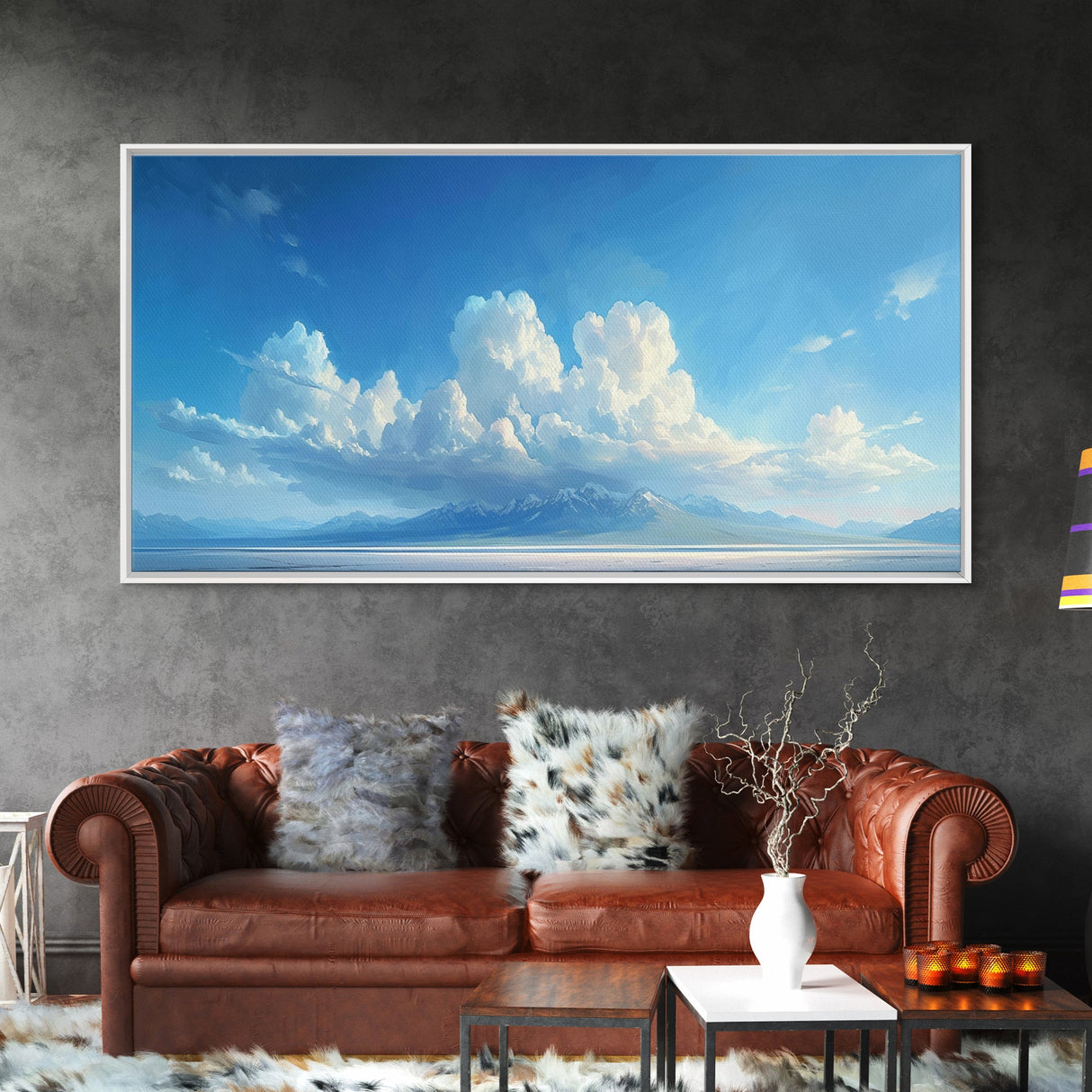 The Salt Flats, Framed Canvas Print, Panoramic Oil Painting Print, Beautiful Home Decor, Living Room Wall Art
