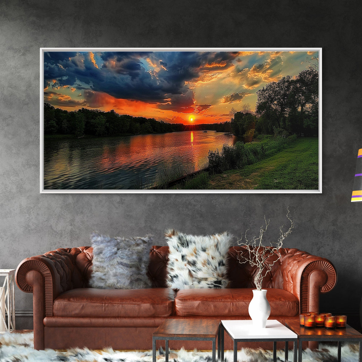We're On River Time, Framed Canvas Print, Sunset Over An East Texas River, Photography Style Landscape Wall Art, Rustic Farmhouse Art