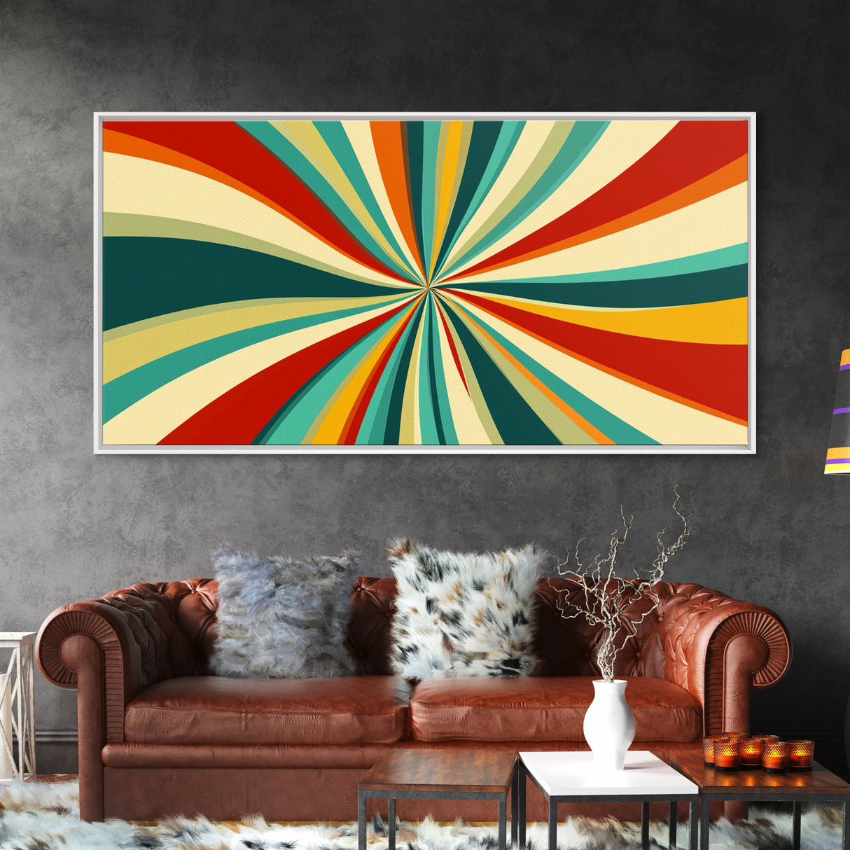Horizontal Vertical Wall Art Framed Canvas Print, Mid-Century Modern Abstract Spiral Art, Retro Minimalist Pastel Wall Art