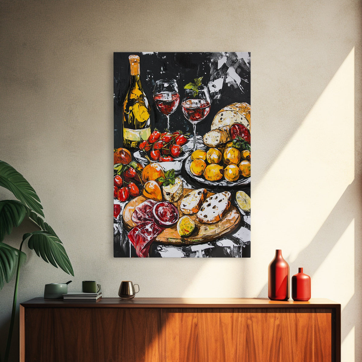 Retro Kitchen Wall Art Framed Canvas Print, Kitchen Painting, Dining Room Decor, Wedding Gift Idea, Rustic Farmhouse Home Decor