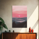 Sunset Over The Smoky Mountains, Framed Canvas Print, Smoky Mountain Art, Landscape Photography Style Home Decor, Retro Wave Art