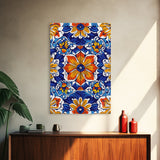 Textile Pattern Wall Art Framed Canvas Print, Home Decor, Mexican Tile Print, Mexicano Pueblo Wall Art