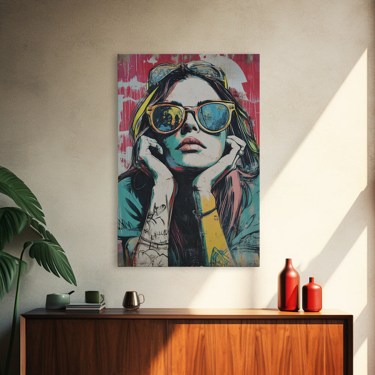 Graffiti Punk Wall Art, Portrait of a Punk Woman Framed Canvas Print