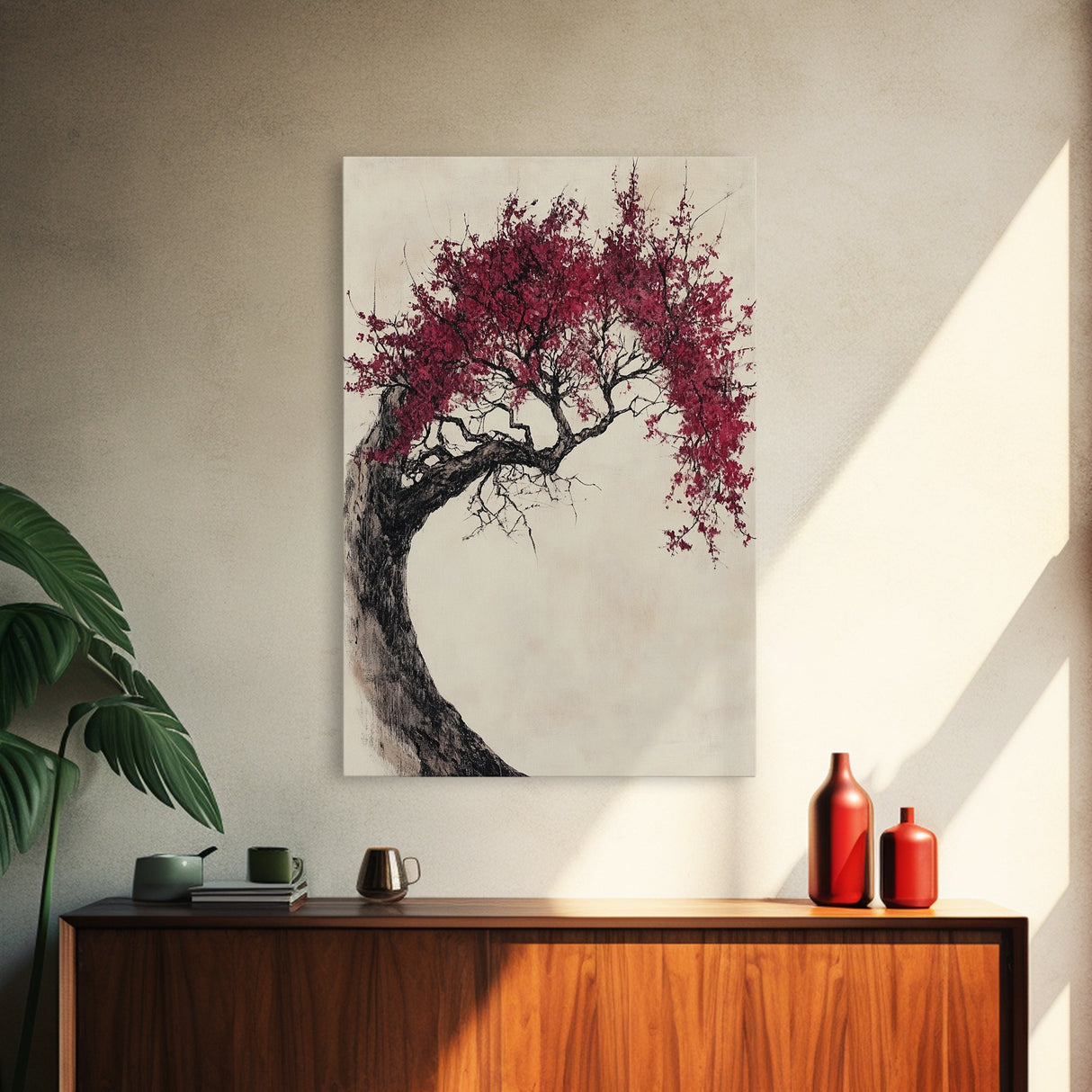 Wabi Sabi Japanese Maple Tree Framed Canvas Print, Minimalist Home Decor, Vertical Living Room Art