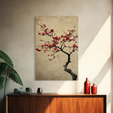 Japanese Maple Tree in Spring, Framed Canvas Print, Cherry Blossoms Painting, Wood Framed Living Room Art, Minimalist Decor