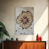 The Compass Rose Behind The Wall Framed Canvas Print, Beach Wall Decor, Travel Decor, Vacation Gift Idea