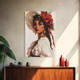 Latina Art Print on Canvas, Maximalist Wall Art, Latino Wall Art, Eclectic Home Decor, Chicano Painting, Mexicano Wall Art, Pueblo Style Art