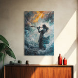 Hindu Art, Radha Krishna Playing Flute Painting Print, Hinduism Wall Art Wood Framed Canvas Print