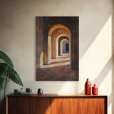 Sunlight Peaks Through the Pillars, Framed Canvas Print, Moroccan Style Wall Art, Moroccan Painting, Paint of Morocco