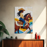 Pop Art Black Cowgirl Painting Print, Framed Canvas Print, Afrocentric Wall Art, Rustic Farmhouse Wall Art