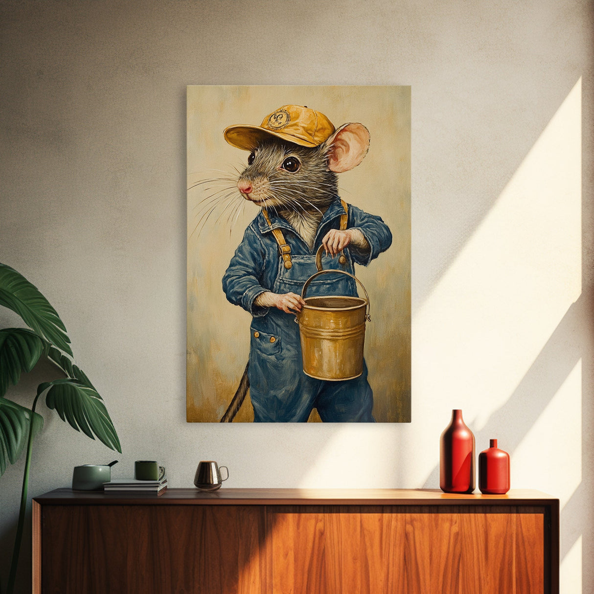 Rats with Jobs, Framed Canvas Print, Rat Painting, The Rat Painter, Cute Rat Home Decor, Rat Handyman
