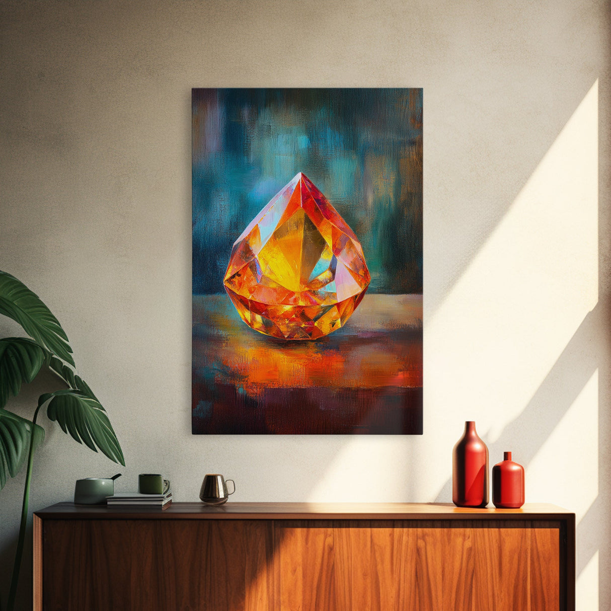 Gemstone Painting Print, Framed Canvas Print, Gemstones Wall Art, Precious Stone Painting, Red Gem, Ruby Painting, Antique Minerals Decor