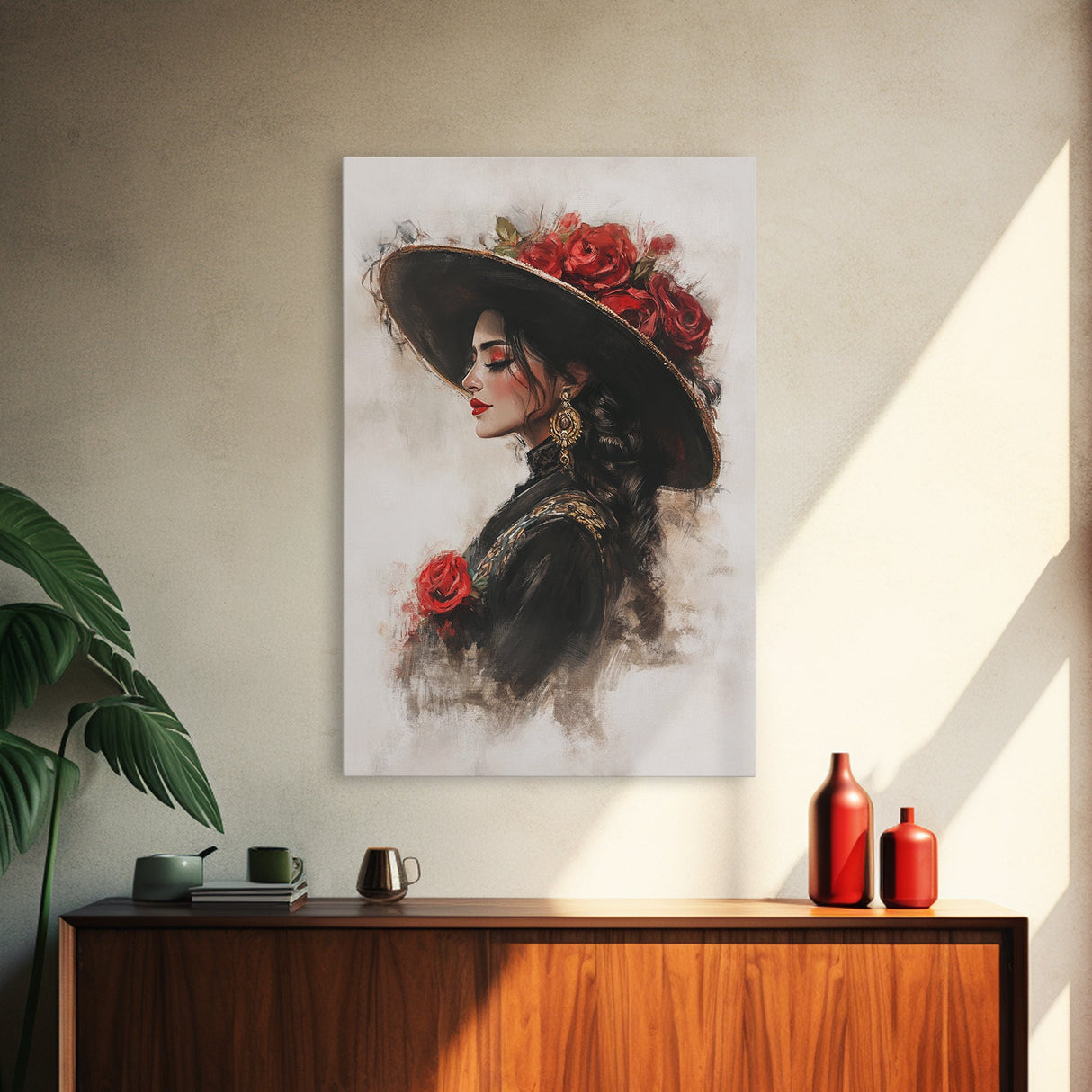 Mexicano Wall Art Framed Canvas Print, Female Matador, Chicano Wall Art, Chicano Painting