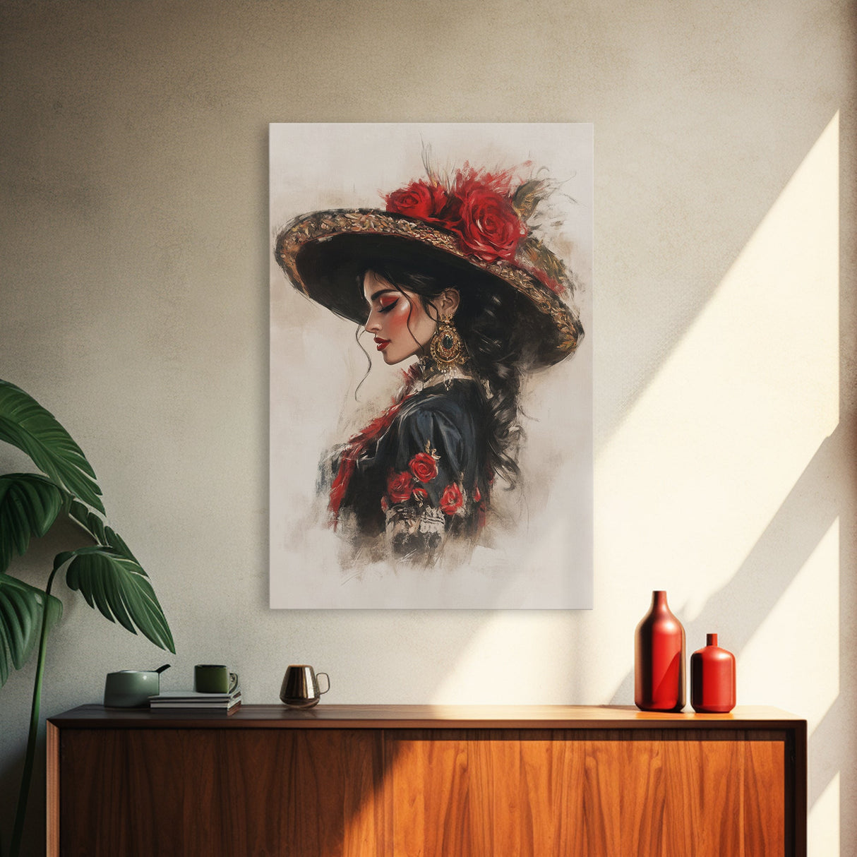 Chica Painting, Female Matador Canvas Print, Wood Framed Tejano Art
