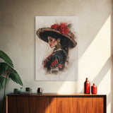 Chica Painting, Female Matador Canvas Print, Wood Framed Tejano Art
