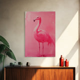 Preppy Pink Flamingo Painting Print, Trendy Wall Art, Animal Print, Framed Canvas Print, Wood Framed Art, Dorm Decor, Apartment Art