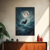 Witchy Decor, Witch Wall Art, Witch Riding a Broom Under a Full Moon, Witch Painting, Framed Canvas Print, Witchy Wall Art, Halloween Decor