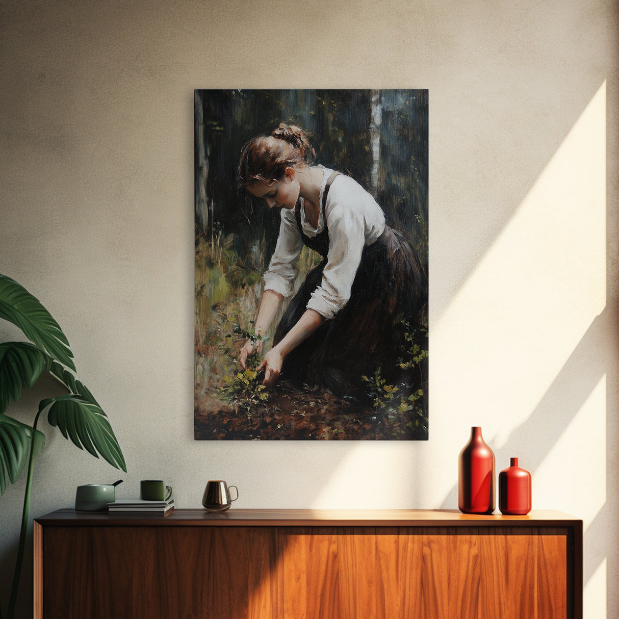 The Woman in The Garden Painting Print, Coquette Style Wall Art, Vintage Garden Print, Canvas Print, Canvas Wall Art, Abstract Whimsical Wall Art