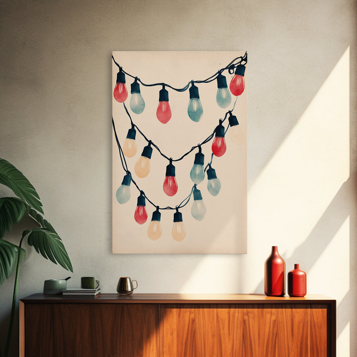 Sketch of Christmas Lights Canvas Print - Framed Canvas - Minimalist Christmas Art - Boho Christmas Art - Rustic Christmas Art