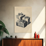 Retro Sketch of Christmas Gifts Canvas Print - Framed Canvas - Minimalist Christmas Art - Boho Christmas Art - Rustic Christmas Art