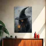 Gothic Oil Painting Print of a Witch Holding a Candle, Gothic Dark Academia Wall Art, Halloween Decor, Goth Gift Idea