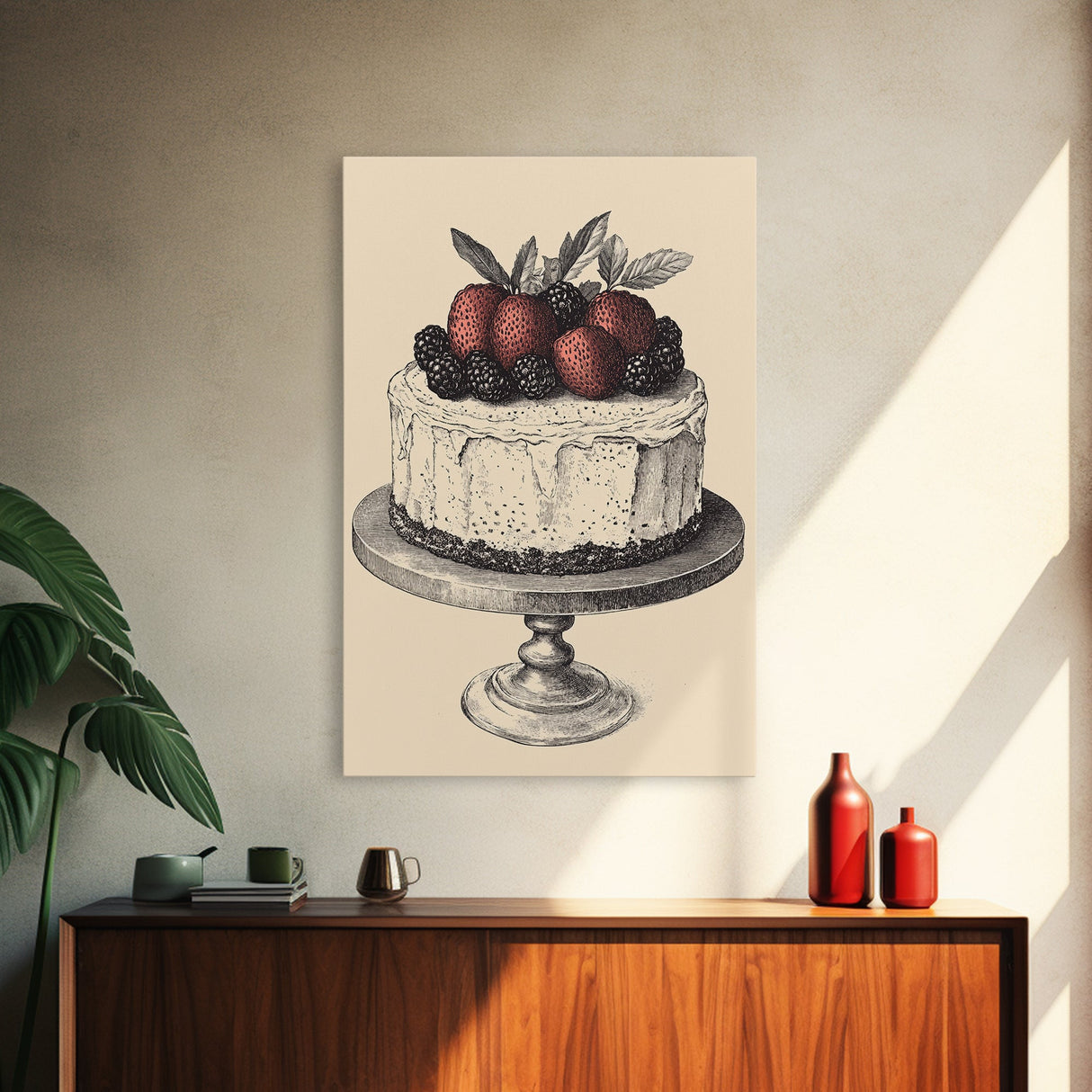 Kitchen Wall Art, Cake Painting Still Life Framed Canvas Print, Dining Room Wall Artt