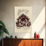 Retro Nativity Scene Canvas Print - Framed Canvas - Minimalist Christmas Art - Boho Christmas Art - Rustic Christmas Art