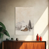 Winter Cabin Canvas Print - Framed Canvas - Minimalist Christmas Art - Boho Christmas Art - Rustic Christmas Art - Winter Decor - Cabin Decor