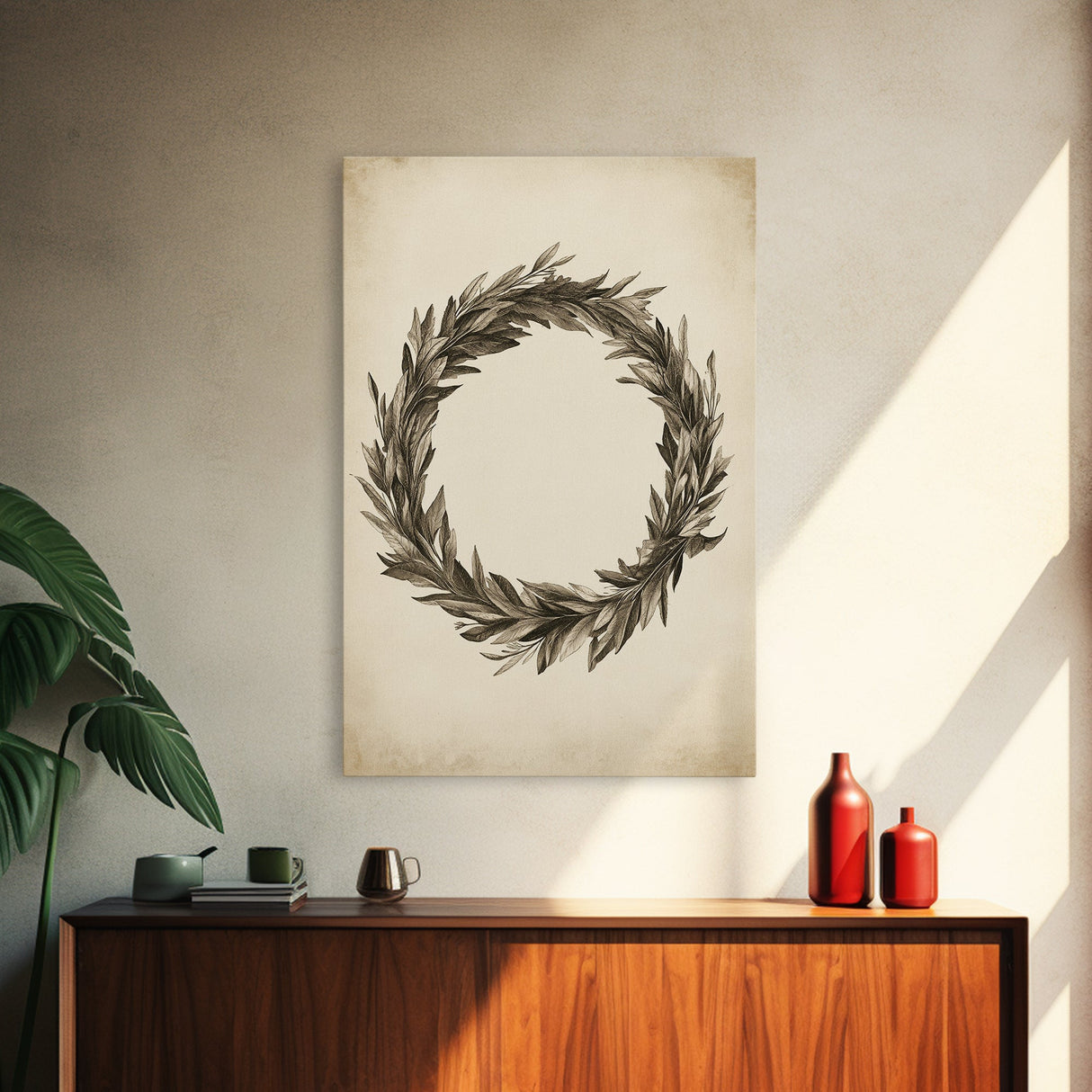 Vintage Wreath Canvas Print - Framed Canvas - Minimalist Christmas Art - Boho Christmas Art - Rustic Christmas Art