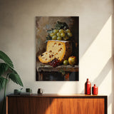 Vintage Still Life of Cheese Canvas Print, Retro Kitchen Wall Art, Cheese Painting, Dining Room Wall Art