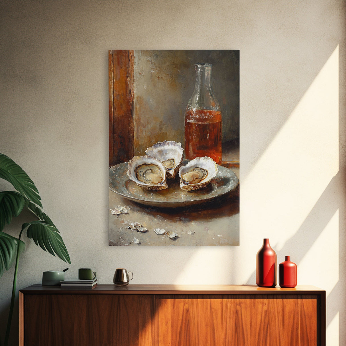 Retro Oysters Poster Canvas Print Kitchen Wall Art Oyster Kitchen Retro Food Art Coastal Seafood Bar Decor Cocktail Art