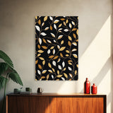 Ivy Leaves Framed Canvas Print, Mid Century Modern Pattern art, Botanical Print, Botanical Wall Art, Black Background