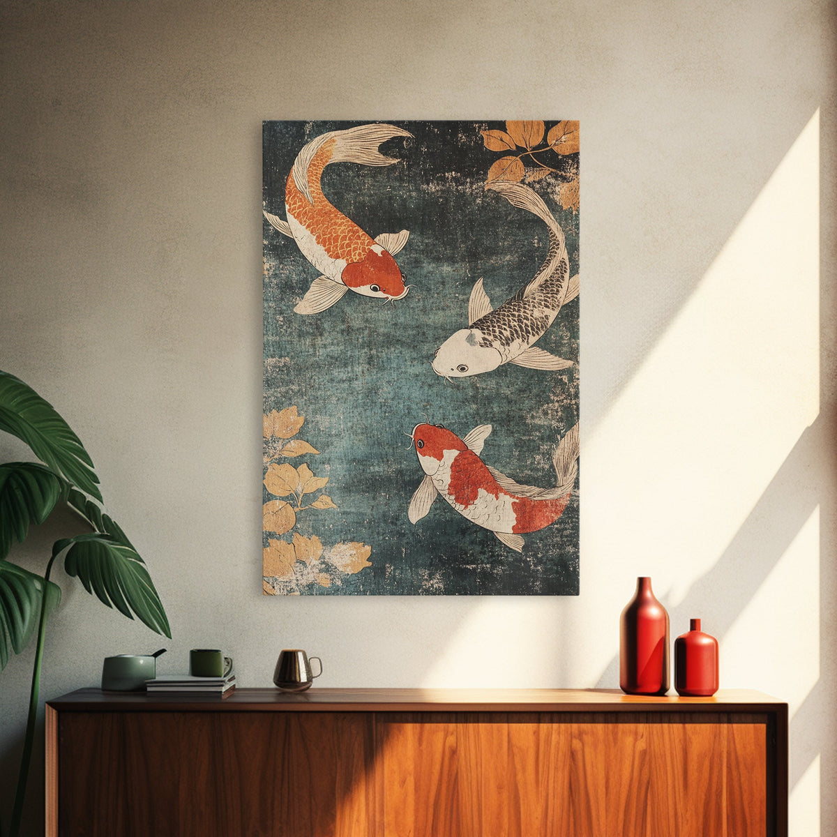 Wabi Sabi Koi Fish Print, Trendy Japanese Decor, Ocean Wall Art, Beach House Decor, Coastal Art Print, Coastal Wall Art, Koi Fish Painting