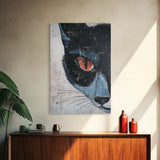 Portrait of a Black Cat, Wabi Sabi Wall Art, Cat Painting, Cat Art, Wabi Sabi Wall Art, Framed Canvas Print, Black Cat Gift