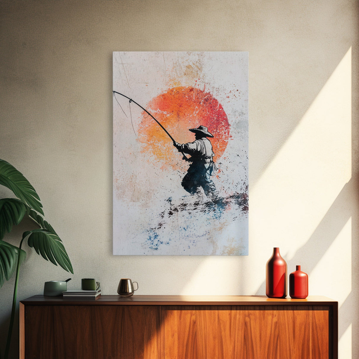 Fisherman Gift Idea, Fisherman Painting Print, Retro Wabi Sabi Fisherman Painting, Gift For Fisher, Fishing Gift, Gift For Dad