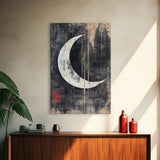 Wabi Sabi Crescent Moon Canvas Print - Moon Painting Wall Art - Moon Wall Art - Japanese Style Art - Japanese Style Decor