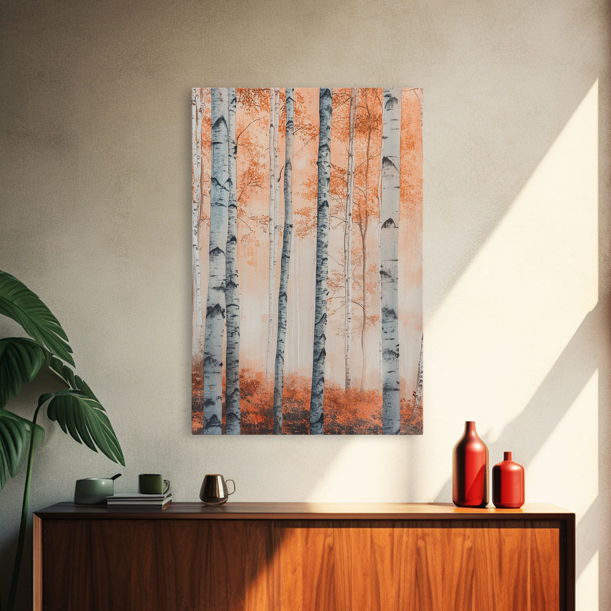 Original Birch Tree Forest Painting Print, Birch Tree Canvas Textured Wall Art Statement Living Room Wall Art Decor Designer Art Custom Art
