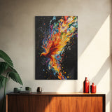 Rainbow Phoenix In Flames, Retribution, Framed Canvas Print, The Phoenix, Framed Wall Art, Original Painting Phoenix