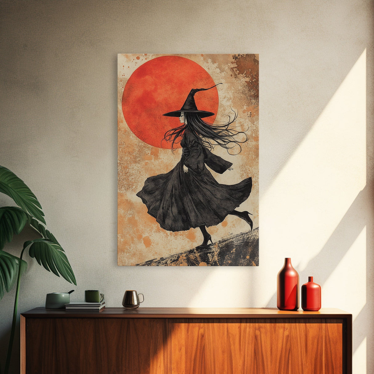 It's All Downhill From Here, Framed Canvas Print, Wabi Sabi Witch Decor, Witch Painting, Witchy Gift, Witchy Home Decor